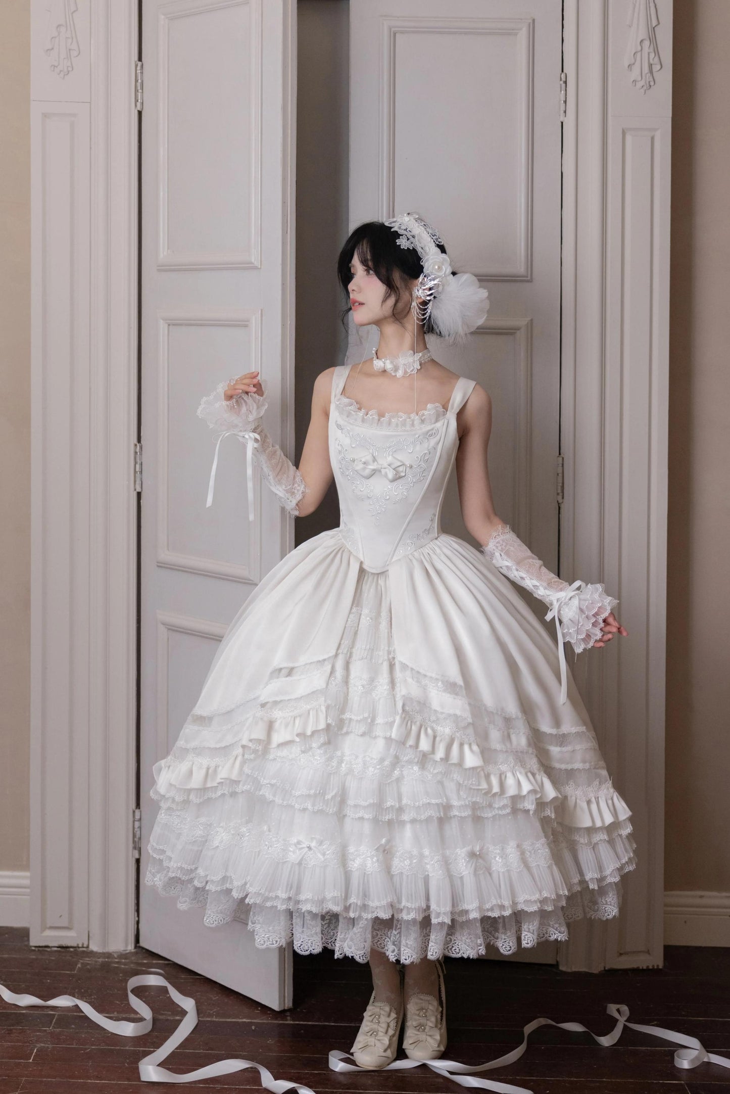 Garden Cat~Rose Promise~Classic Lolita JSK Embroidery Jumper Dress Built-in Fishbone