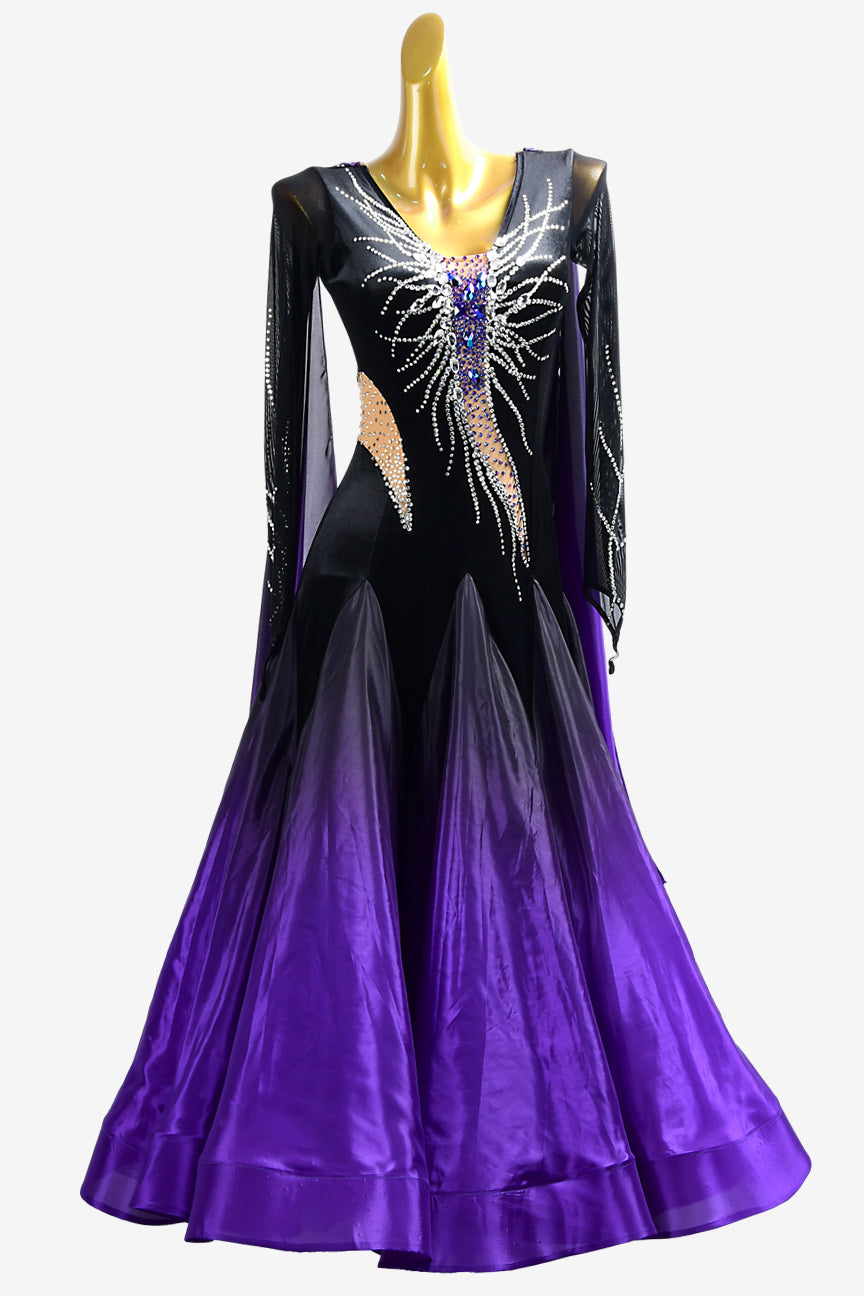 Permino black shaded purple Standard dress with pearl chiffon underskirts, float & AB stones