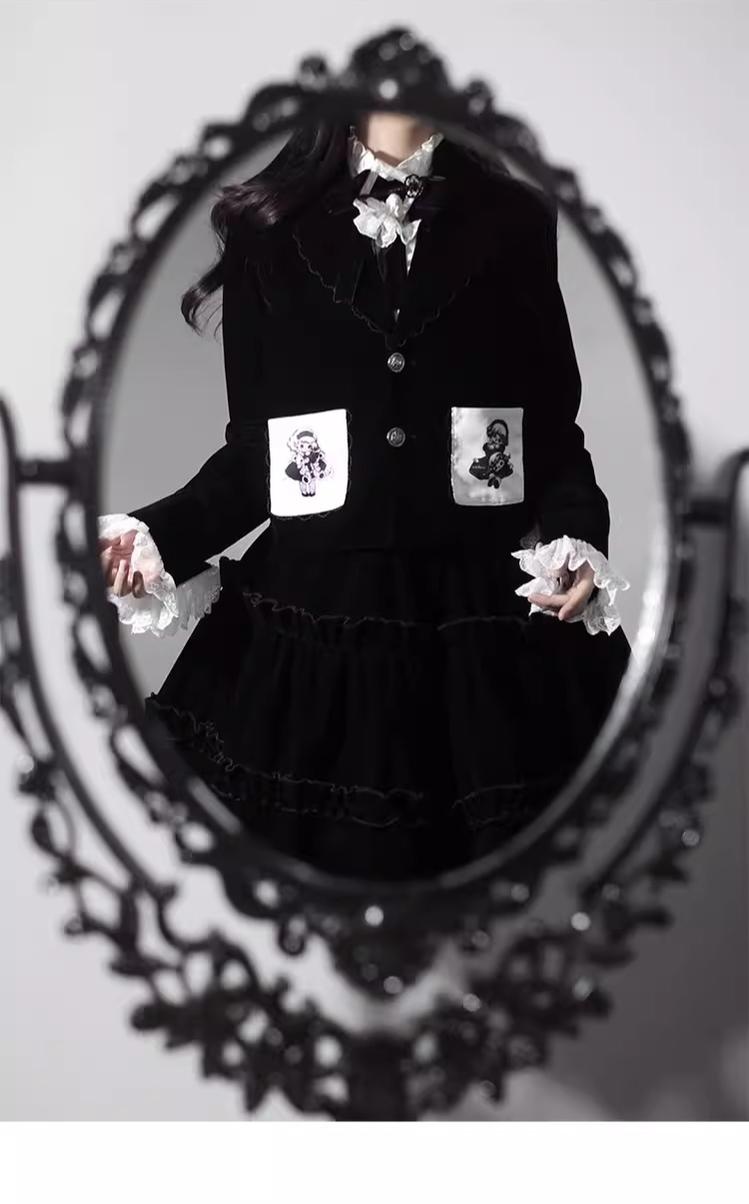 CastleToo~Erosion Heart F-Type~Ouji Lolita Suit Black Velvet Shorts and Skirt