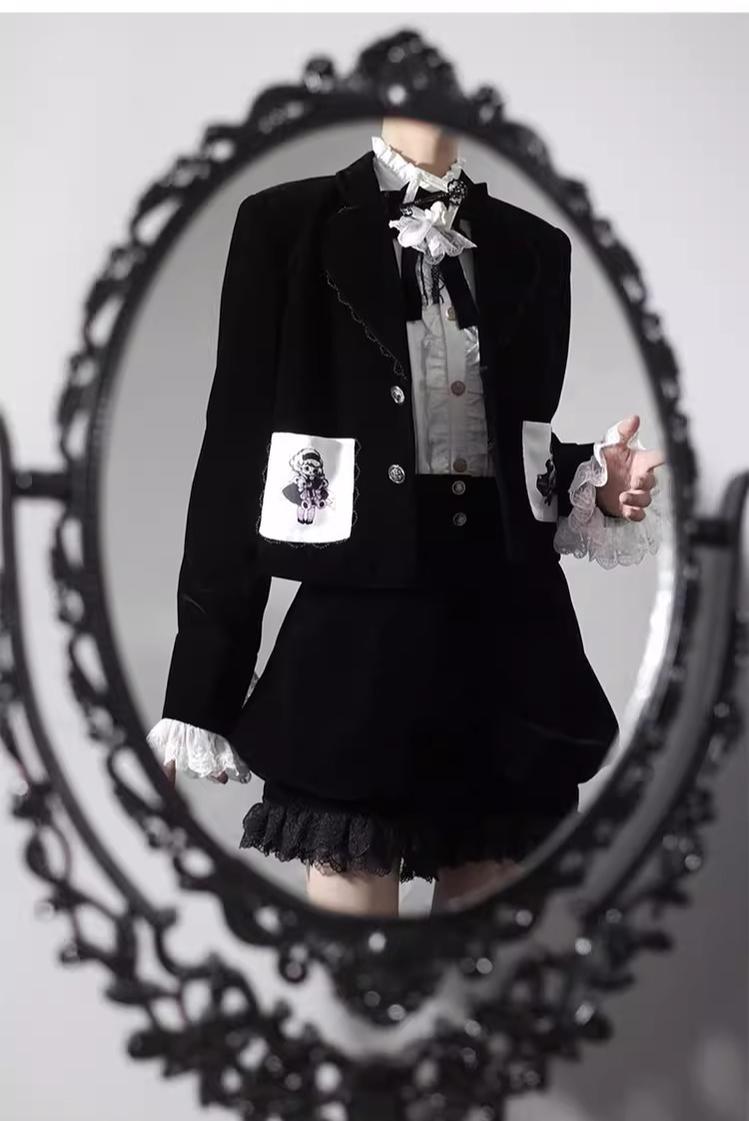 CastleToo~Erosion Heart F-Type~Ouji Lolita Suit Black Velvet Shorts and Skirt