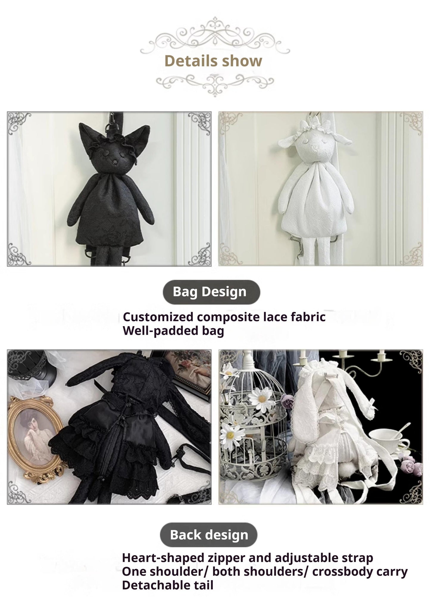 With PUJI~Puppet Box~Kawaii Lolita Bag Lamb Kitten Detachable Bag Dress Hat