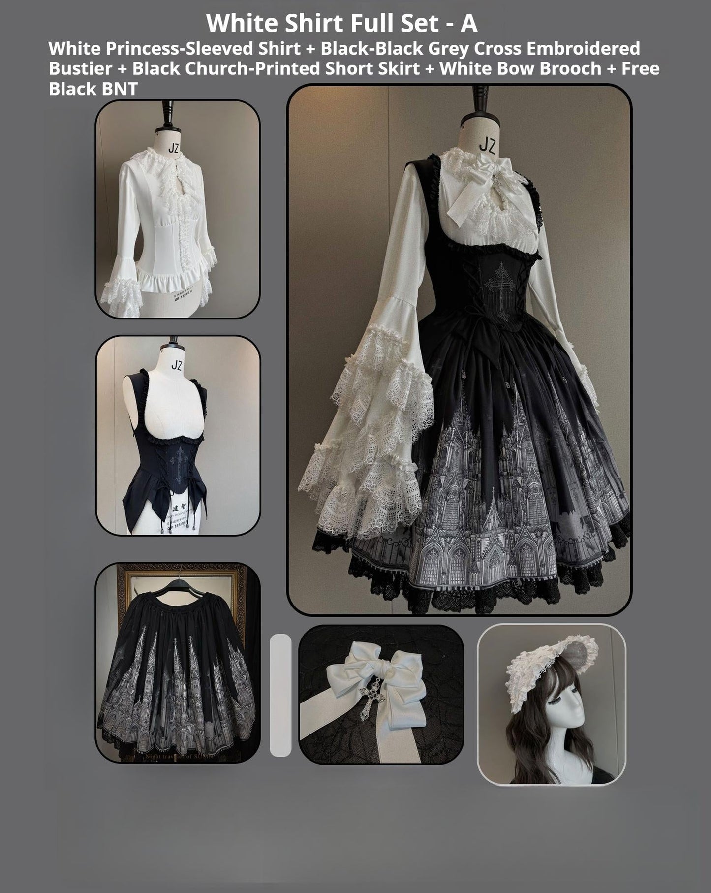 Susin Lolita~Night Traveler~Gothic Lolita Skirt Outfit Long Coat Shirt and Bustier Set