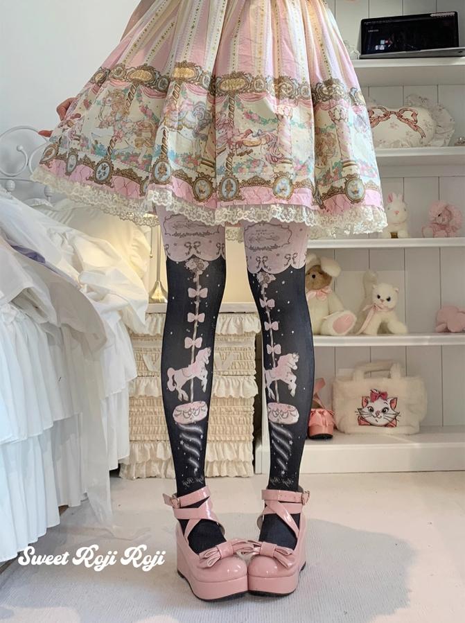 Roji Roji~Sweet Lolita Tights Velvet Printed Lolita Pantyhose