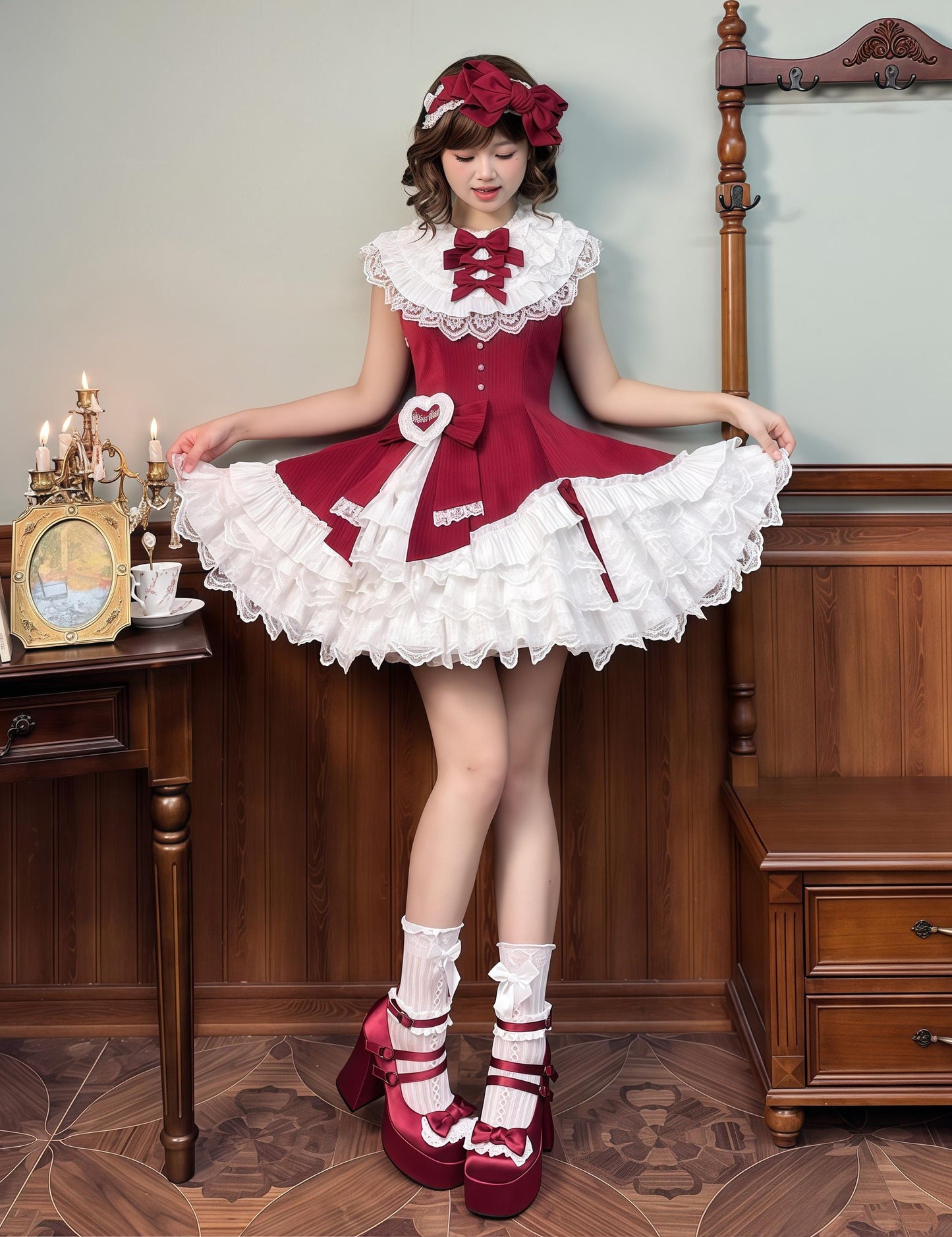Alice Girl~Arrogant Miss~Sweet Lolita Jumper Dress with Tiered Lace Dress