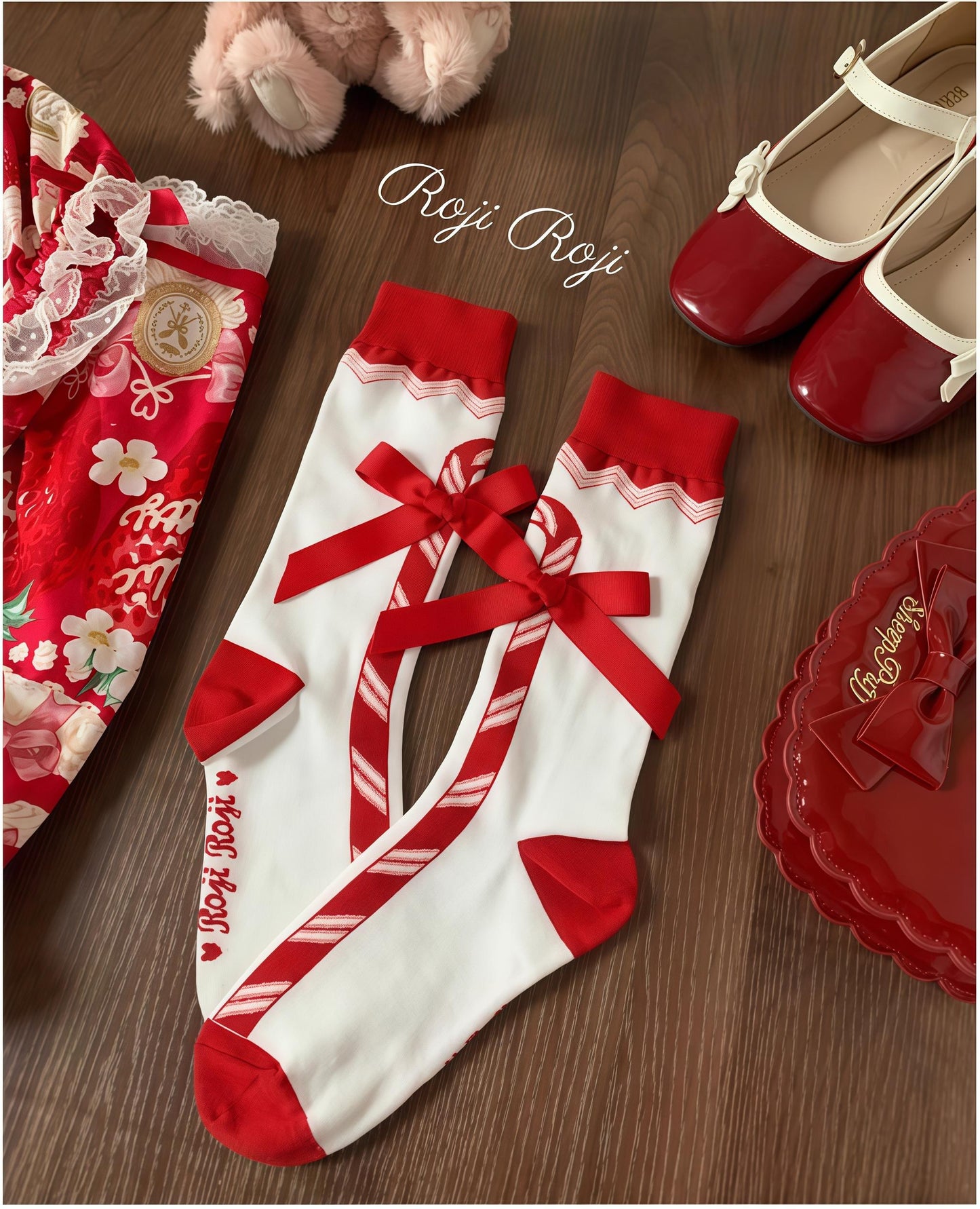 Roji Roji~Candy Cane~Sweet Lolita Socks Pure Cotton Mid-Calf Winter Socks