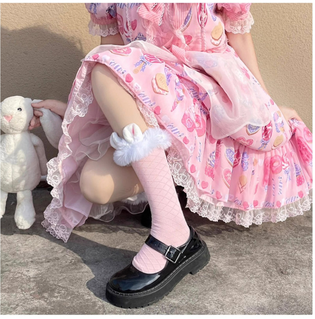 Hua Nai Cat~Winter Lolita Socks Cute Plush Lace Calf Socks