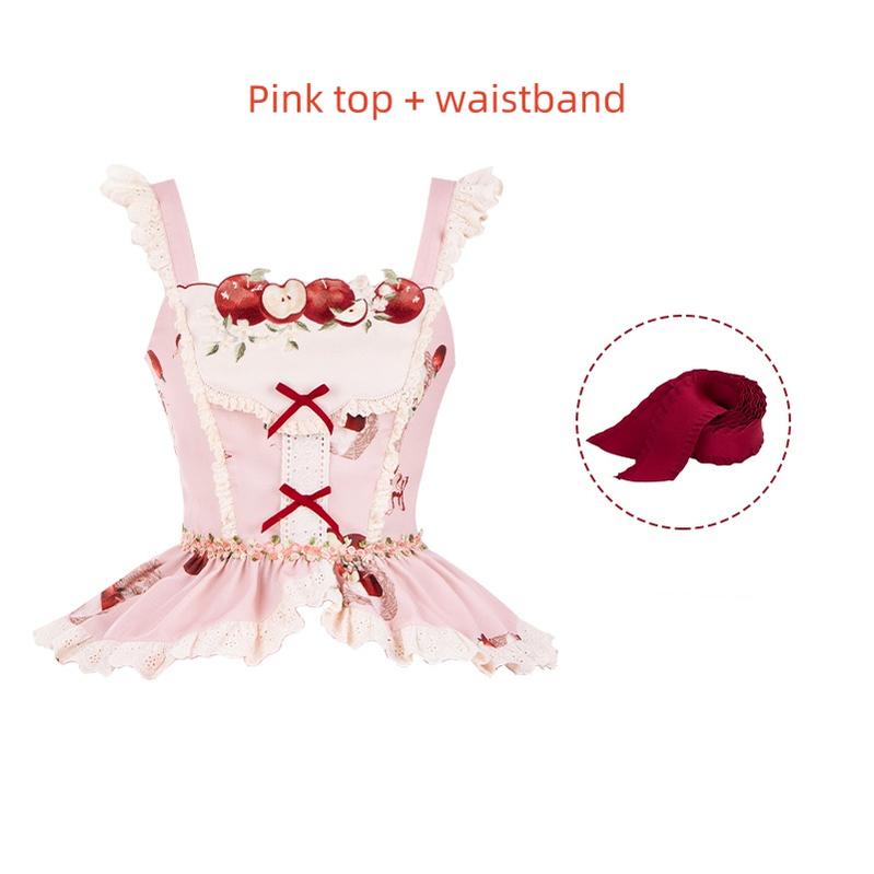 With PUJI~Apple Orchard~Country Lolita SK Embroidered Twins Lolita Top Skirt