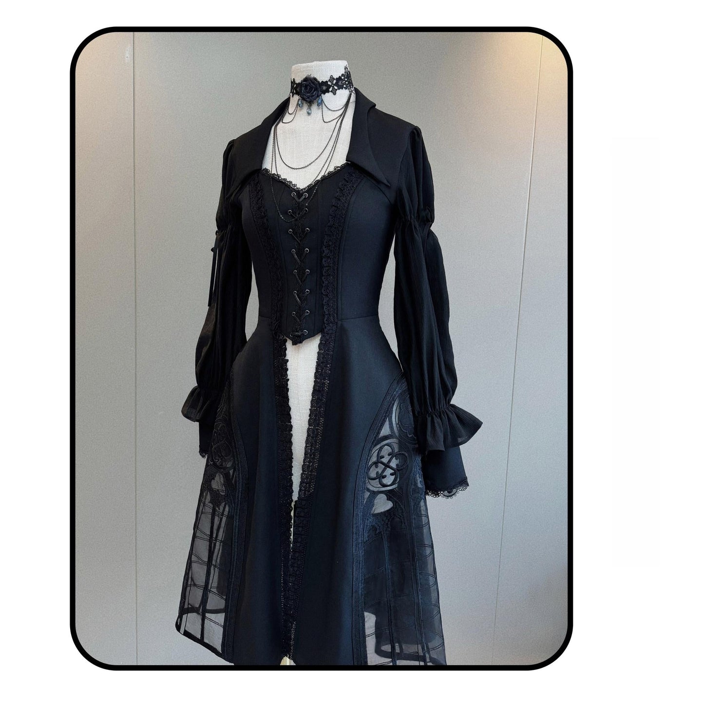 Susin Lolita~Night Traveler~Gothic Lolita Skirt Outfit Long Coat Shirt and Bustier Set