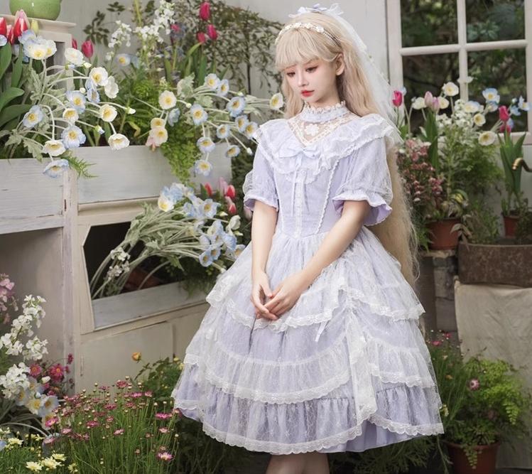 Eieyomi~Iris Love~Classic Lolita OP Princess Lolita Puff Dress and Veil