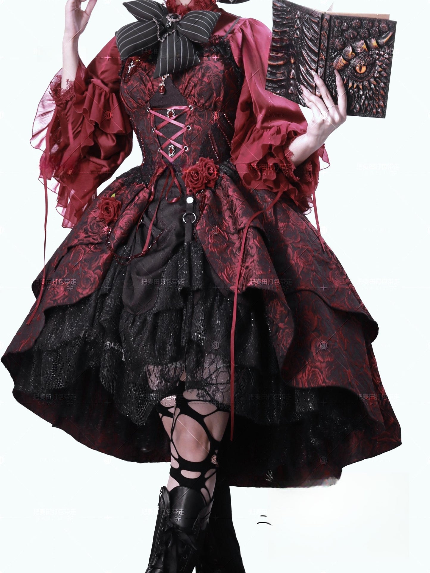 Cornfield Lolita~Rose Blood~Black Red Gothic Lolita JSK Jacquard Court Dress