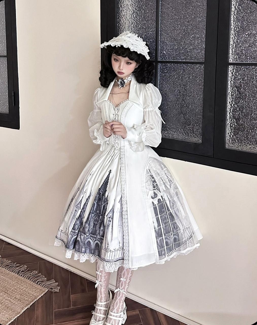 Susin Lolita~Night Traveler~Gothic Lolita Skirt Outfit Long Coat Shirt and Bustier Set