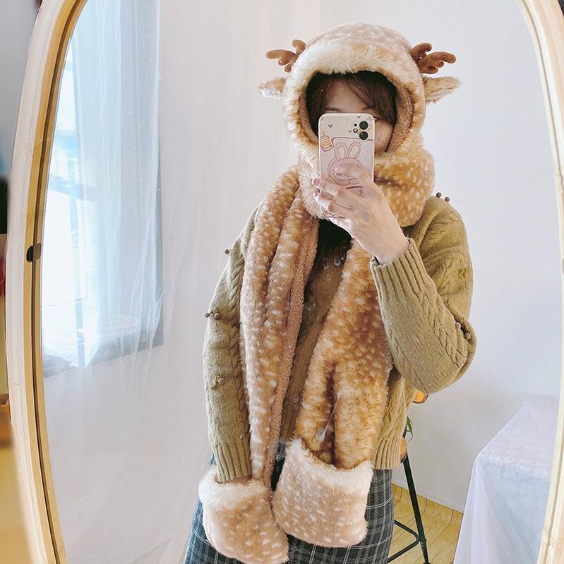 Xiaogui~Winter Kawaii Lolita Hat Antler Plush 3-in-1 Set