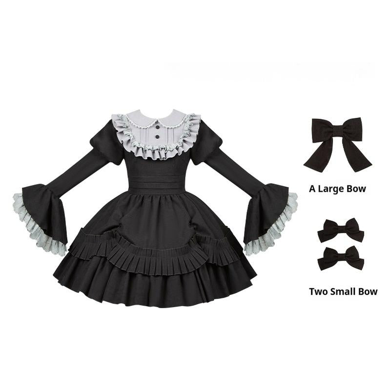 With PUJI~Midnight Chronicles~Black Old School Lolita OP Dress with Princess Sleeve