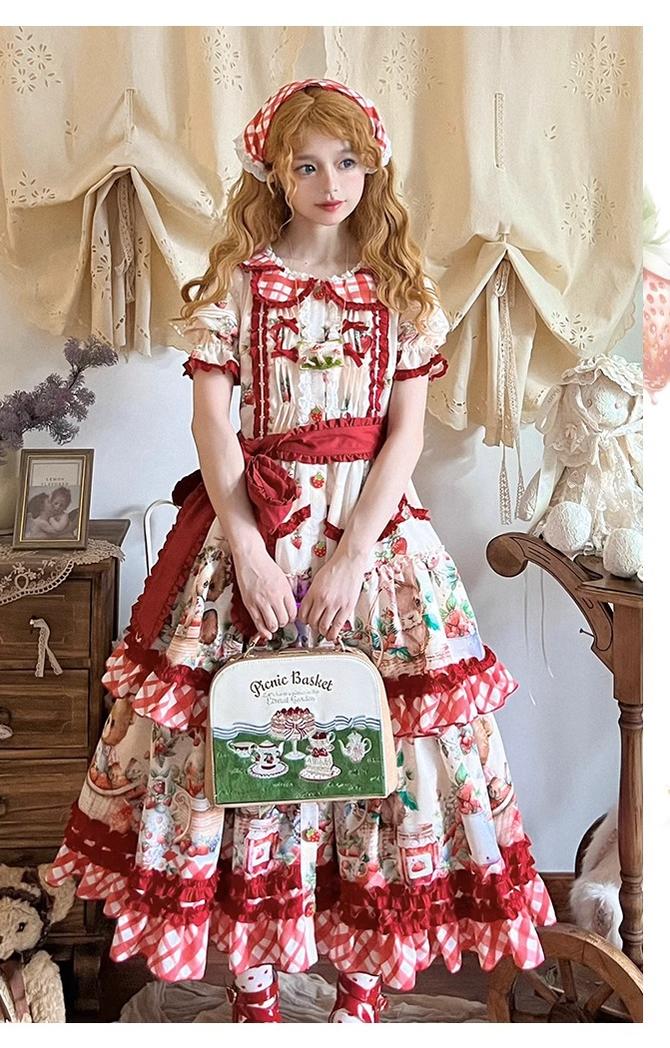 Spireme Cat~December Strawberry Field~Sweet Lolita OP Dress Strawberry Printed Dress