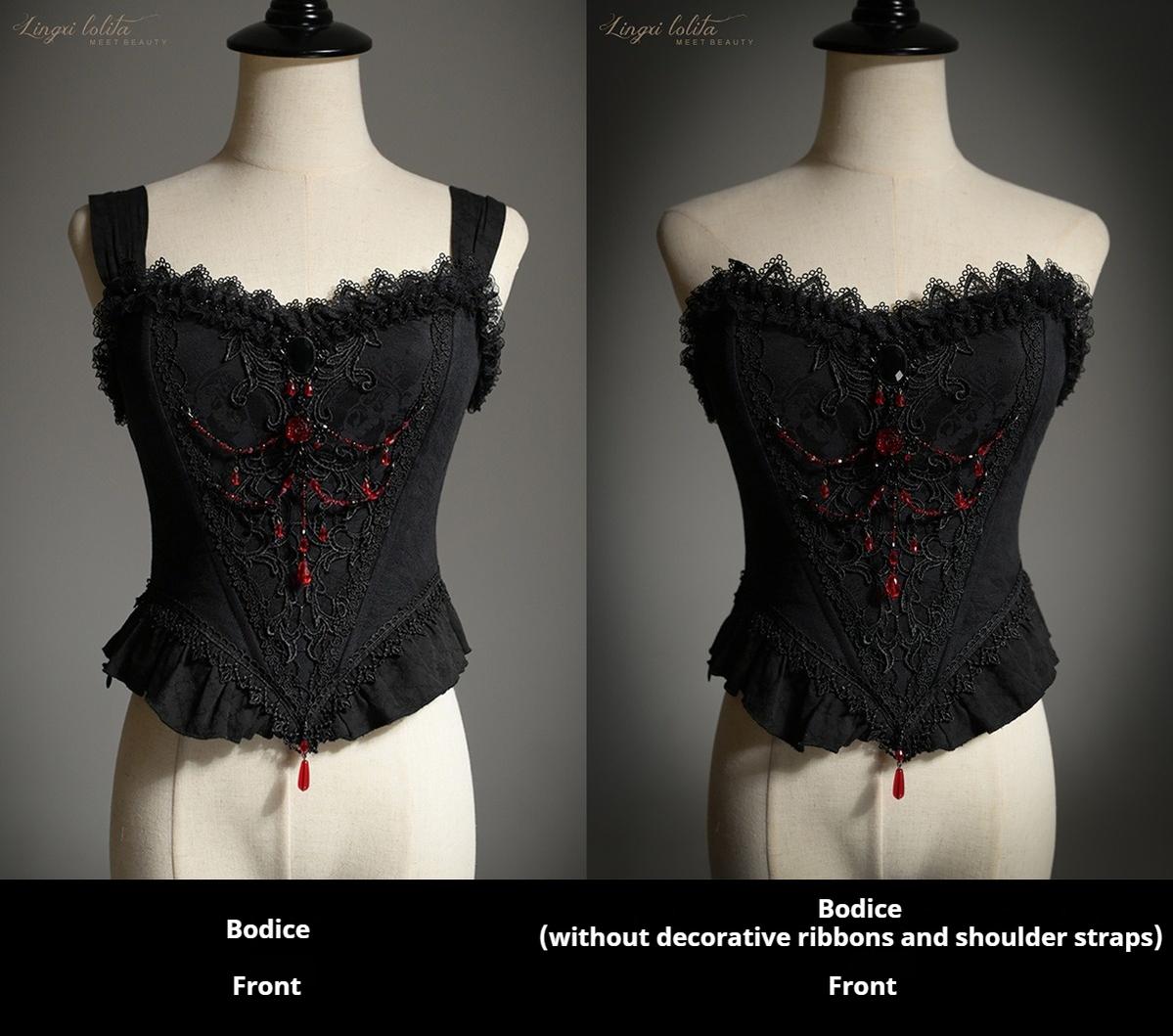 Lingxi Lolita~Lord of the Night~Gothic Lolita Skirt Suit Mermaid Skirt and Fishbone Bodice