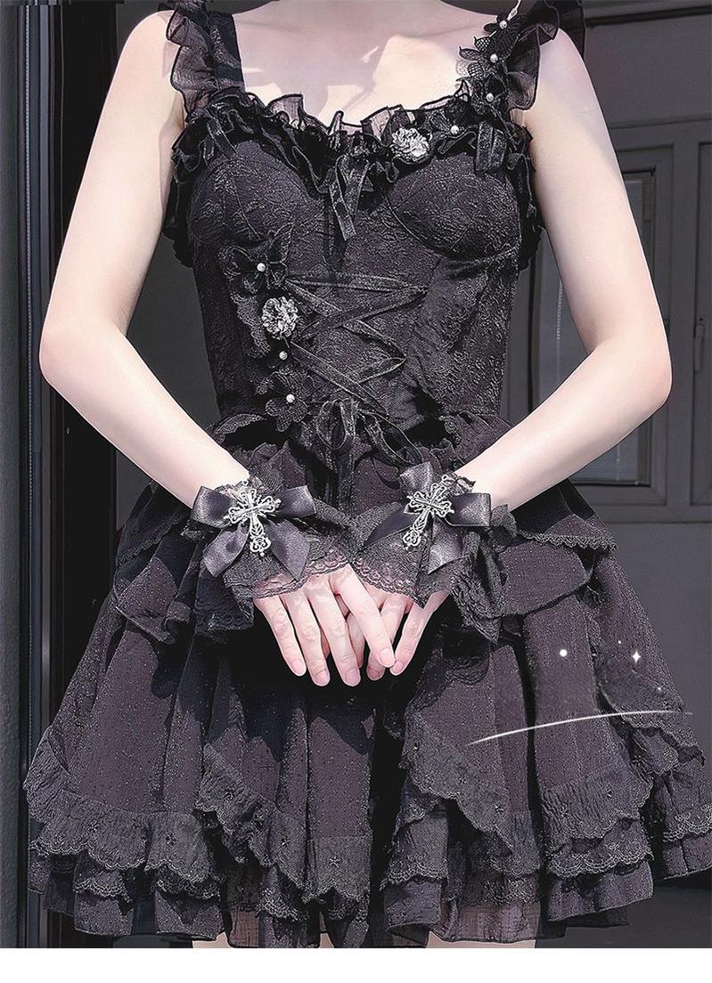 Hua Nai Cat~Gothic Lolita Cuffs with Cross Black and White Hand Sleeve