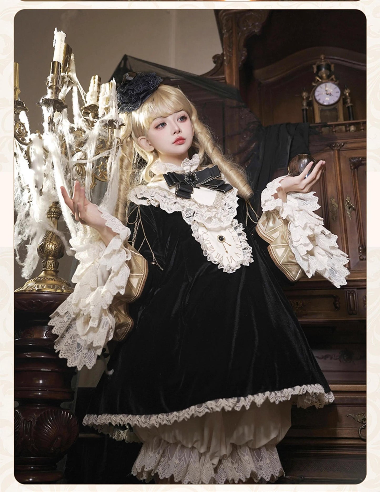 LizBird~Reincarnated Clock~Vintage Lolita OP Dress Set Lolita Bloomers