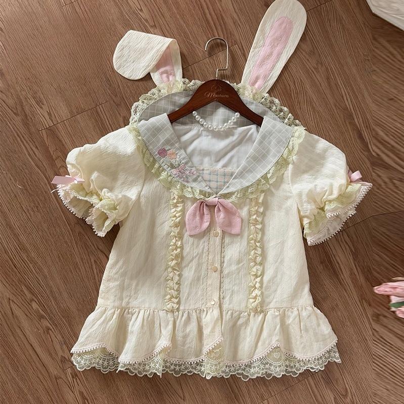 Mewroco~Country Patchwork~Sweet Lolita Dress Set Print OP SK Shirt and Camisole