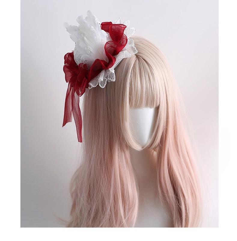Xiaogui~Christmas Color Lolita Headdress Red and White Feather Accessory