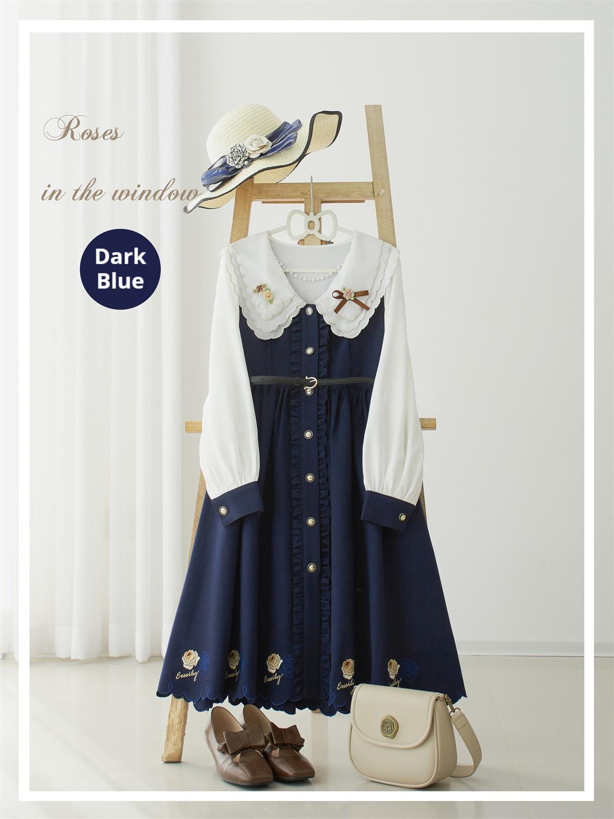 EESSILY~Window Rose~Classic Lolita OP Front Buttoned Embroidery Lolita Dress