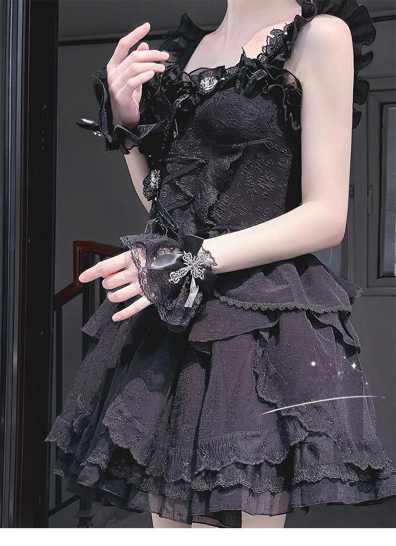 Hua Nai Cat~Gothic Lolita Cuffs with Cross Black and White Hand Sleeve