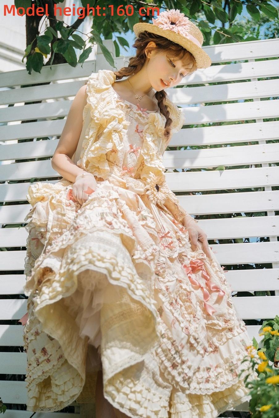 MONO GIRL~Rottengburg Bear~Sweet Lolita JSK Print Hollow-out Ruffles Dress
