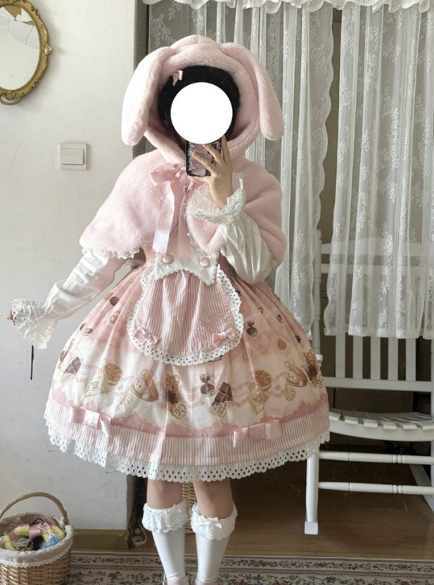 The Seventh Doll~Old School Lolita Cape Bunny Plush Short Coat