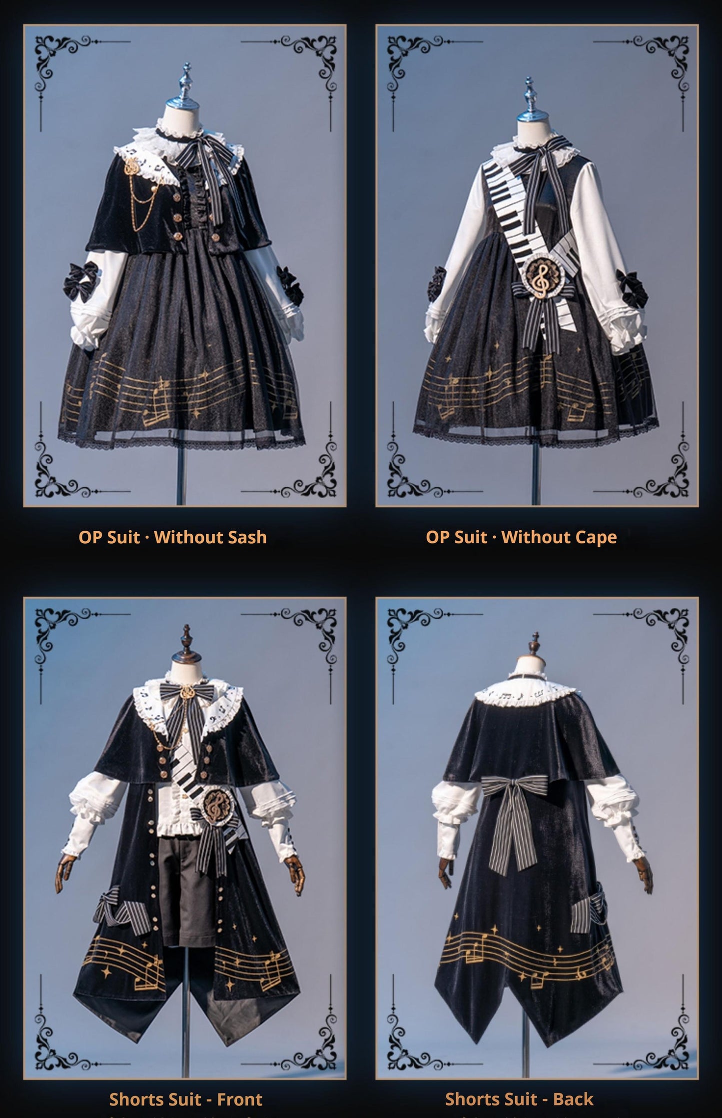Forest Fluorescent Carps~Black and White Sonata~Ouji Lolita Vest Suit and Vintage Lolita OP Dress