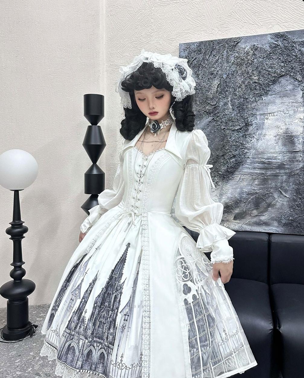 Susin Lolita~Night Traveler~Gothic Lolita Skirt Outfit Long Coat Shirt and Bustier Set