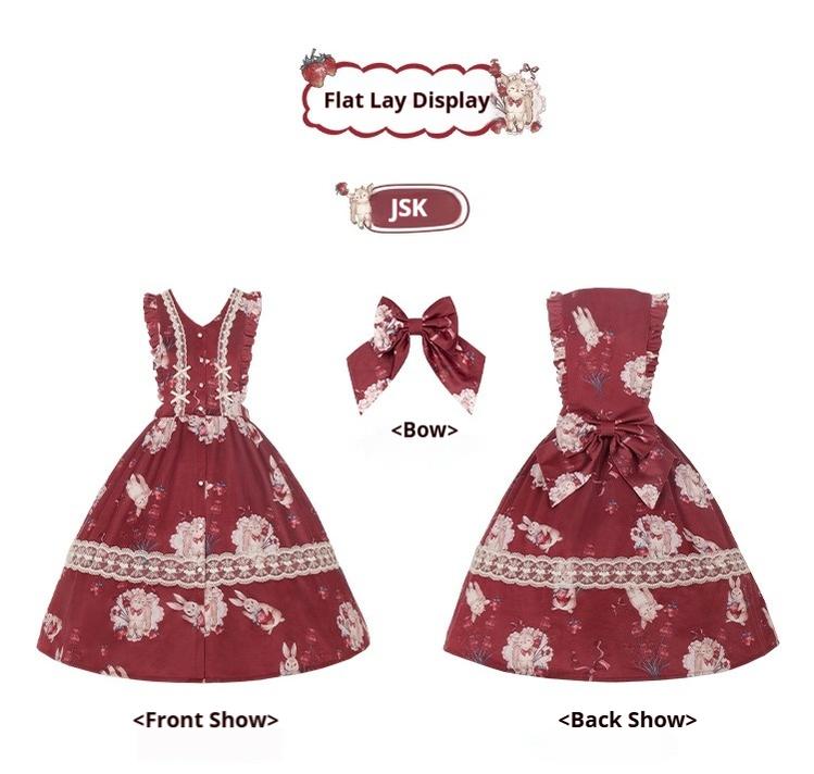 With PUJI~Sheepberry Bunny Air~Sweet Lolita Dress Velvet Print JSK and OP