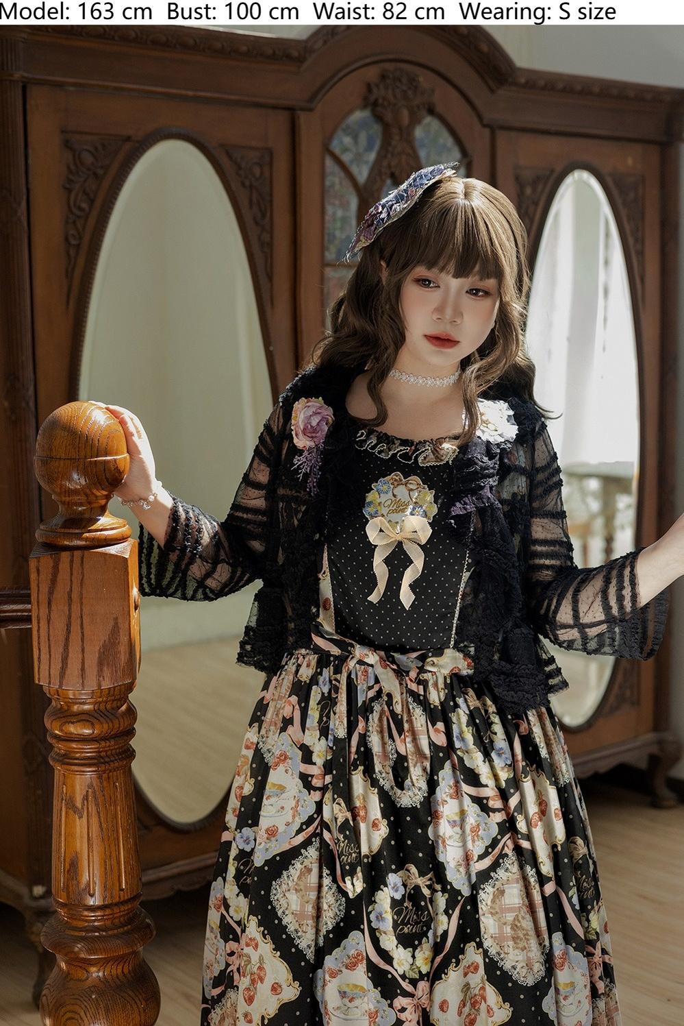 Miss Point~Cat Rose Tea~Sweet Lolita Tulle Cardigan and Long Skirt Overlay
