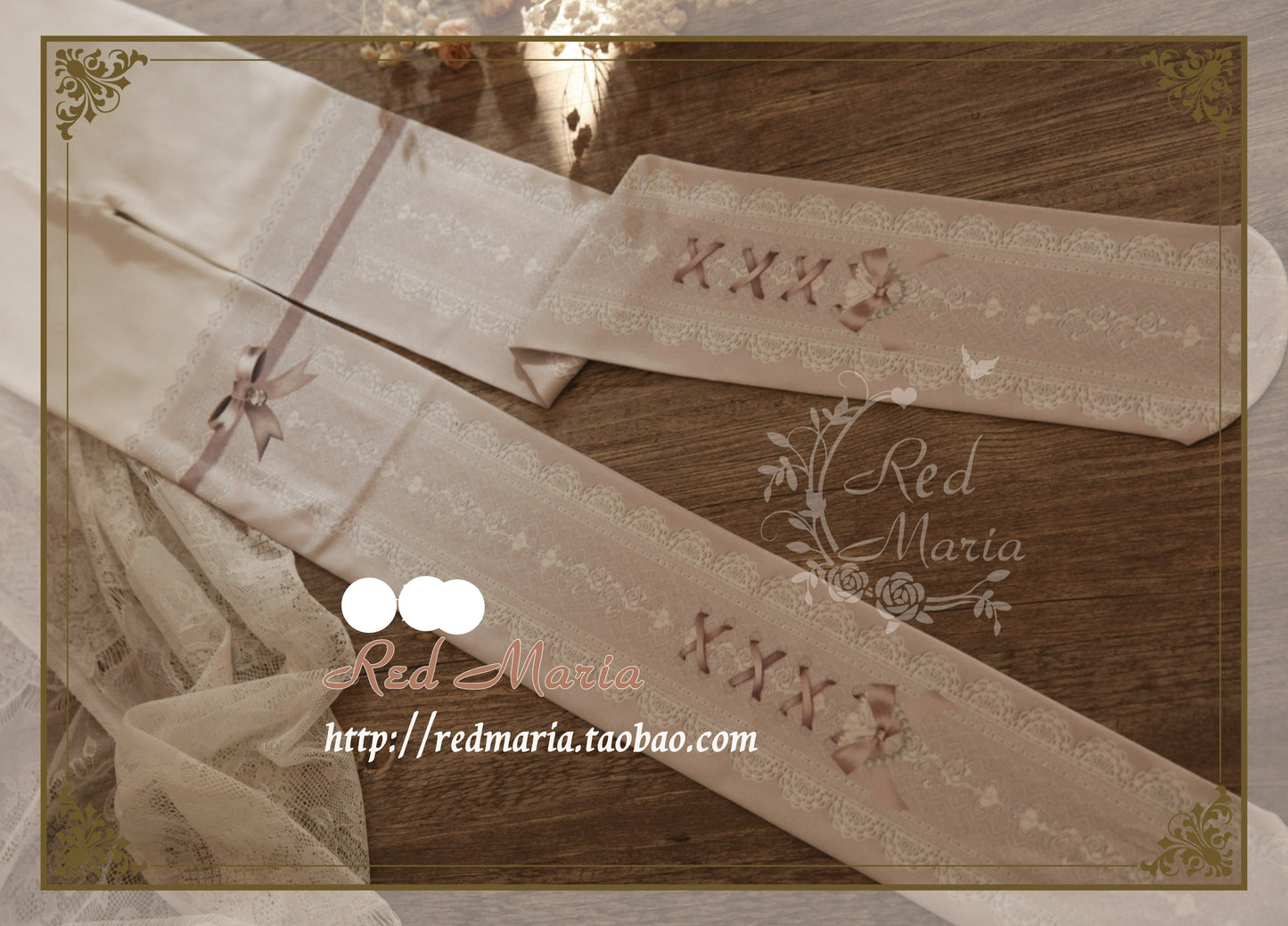 Red Maria ~ Lace Printed Bow 80D Lolita Tights Multicolors